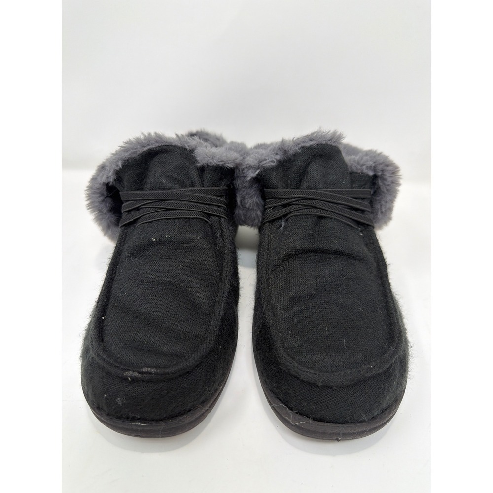 Womens Black Moccasin‎ Boots Faux Fur Lined Cozy Slippers Size 8.5 - Picture 3 of 10